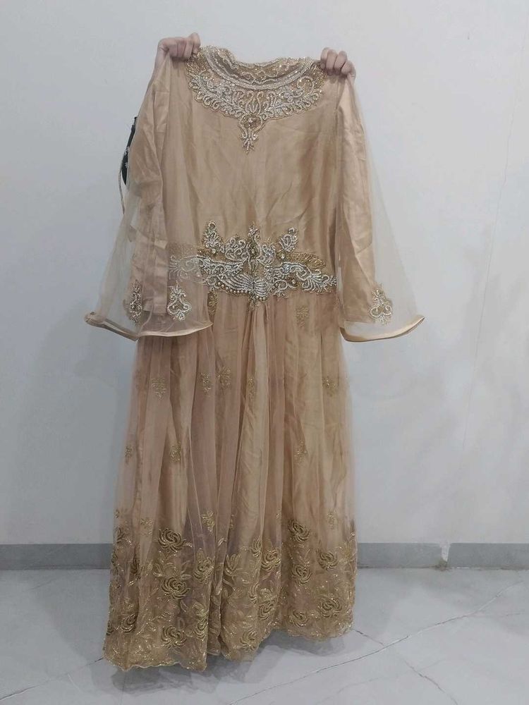 Elegant Gold Embroidered Maxi Dress