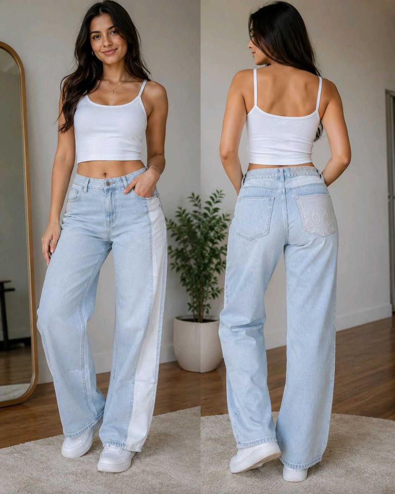 Women's Light Wash Wide-Leg Denim Jeans – Casual
