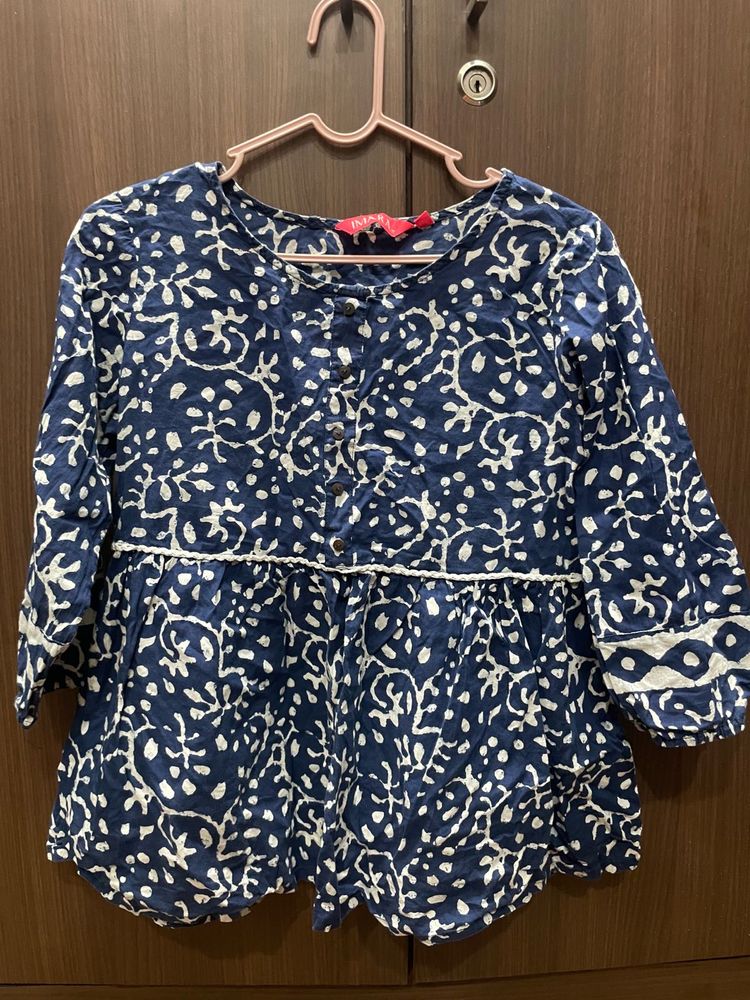Blue &amp; White Block Print Kurti