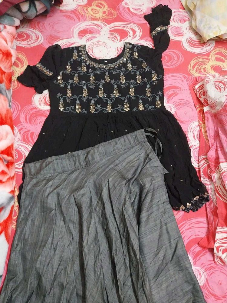 A Beautiful Black N Grey Western Indo Dress