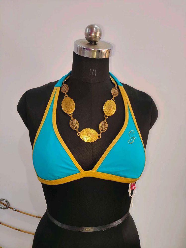 Teal Bikini Top with Gold Trim