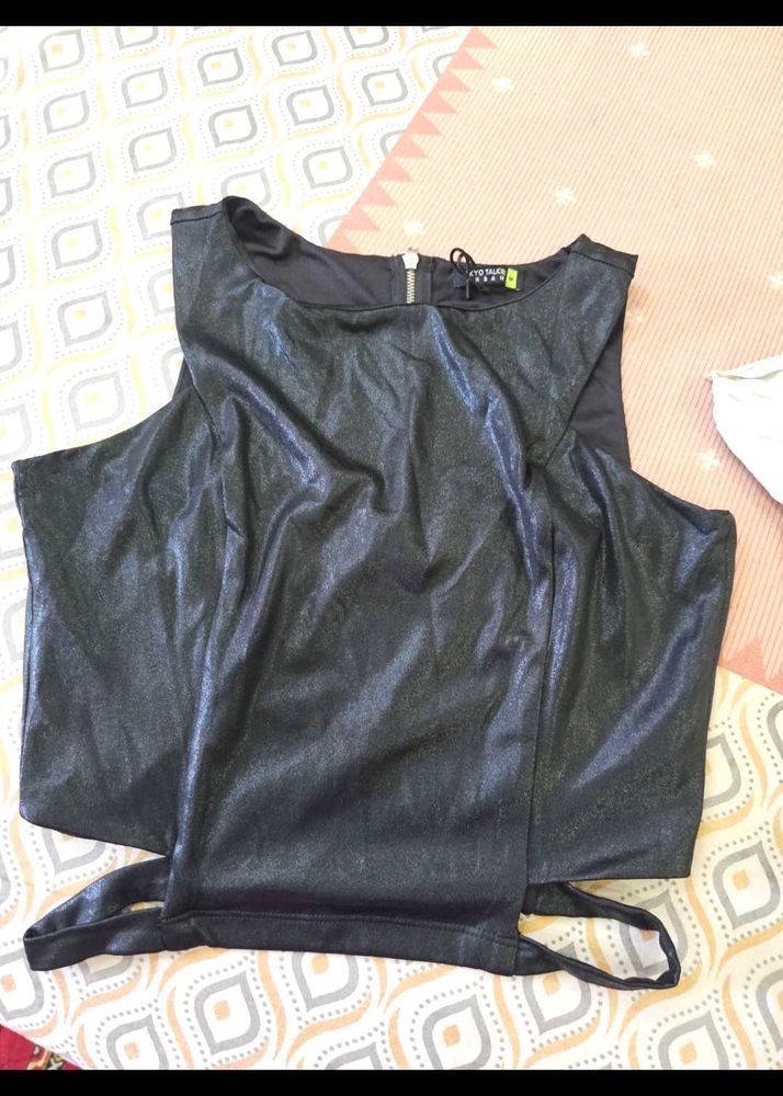 Black Faux Leather Wrap Top
