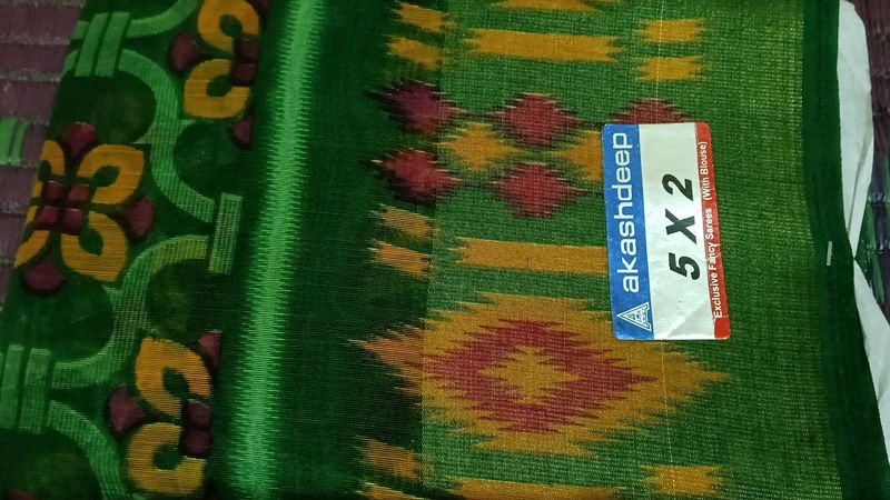 Brand New Green Saree with Unique Print
