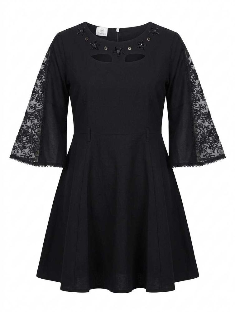 Elegant Black Lace Sleeve Dress XXL