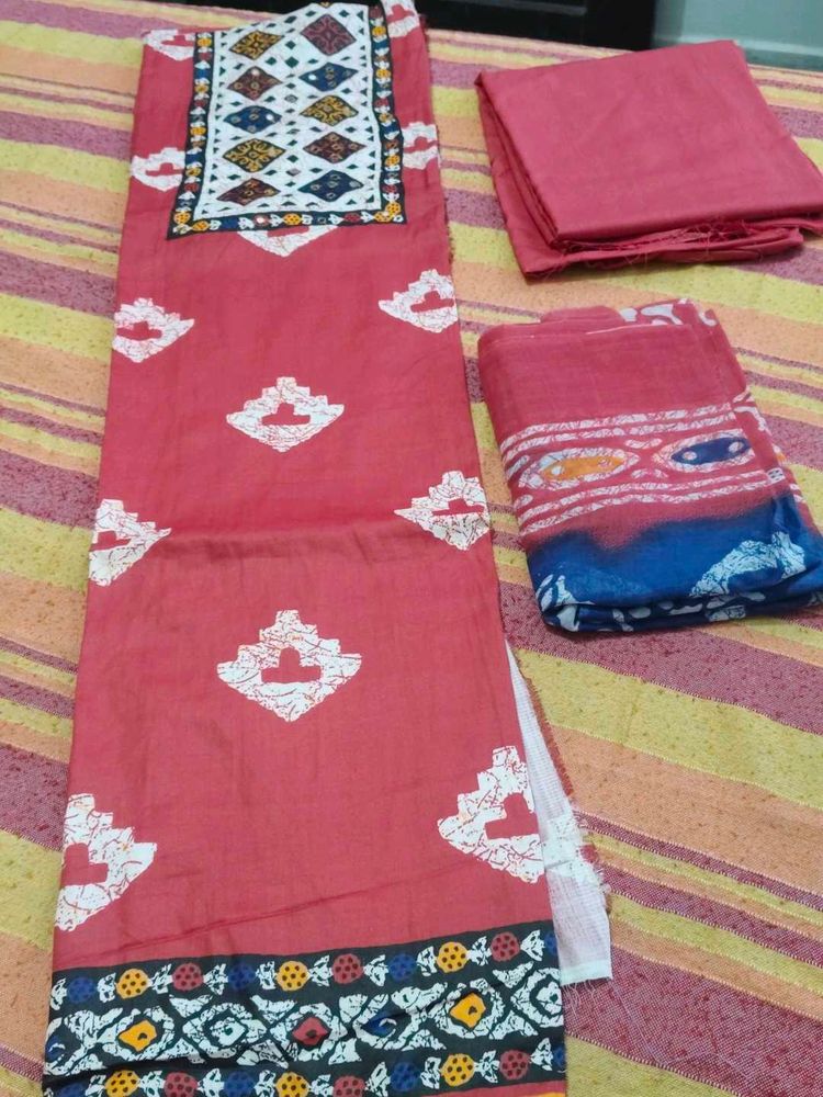 batik print red suit with cotton dupatta