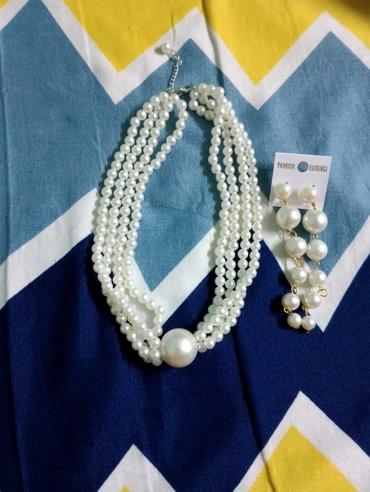 Elegant Pearl Necklace &amp; Earring Set