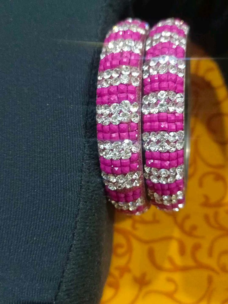 3 set Sparkling Pink &amp; Silver Bangles