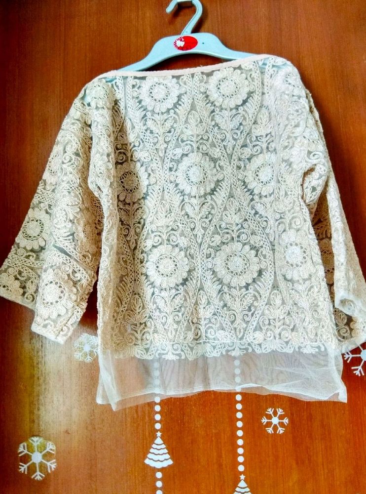 MC 47 Heavy embroidered bishop sleeves crop top