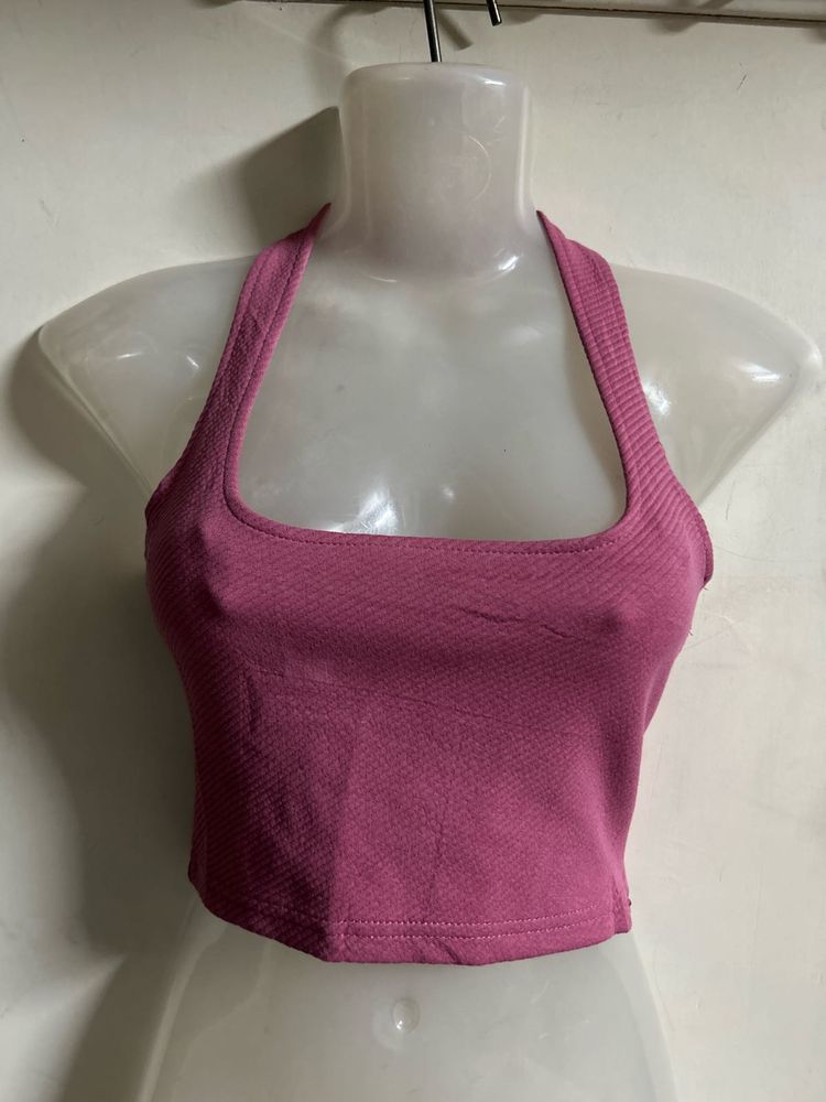 Stylish Pink Halter Neck Crop Top