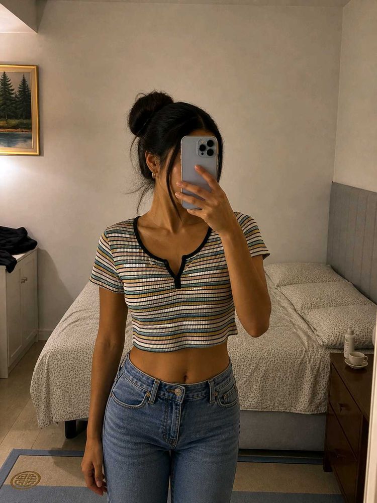 Striped button crop top