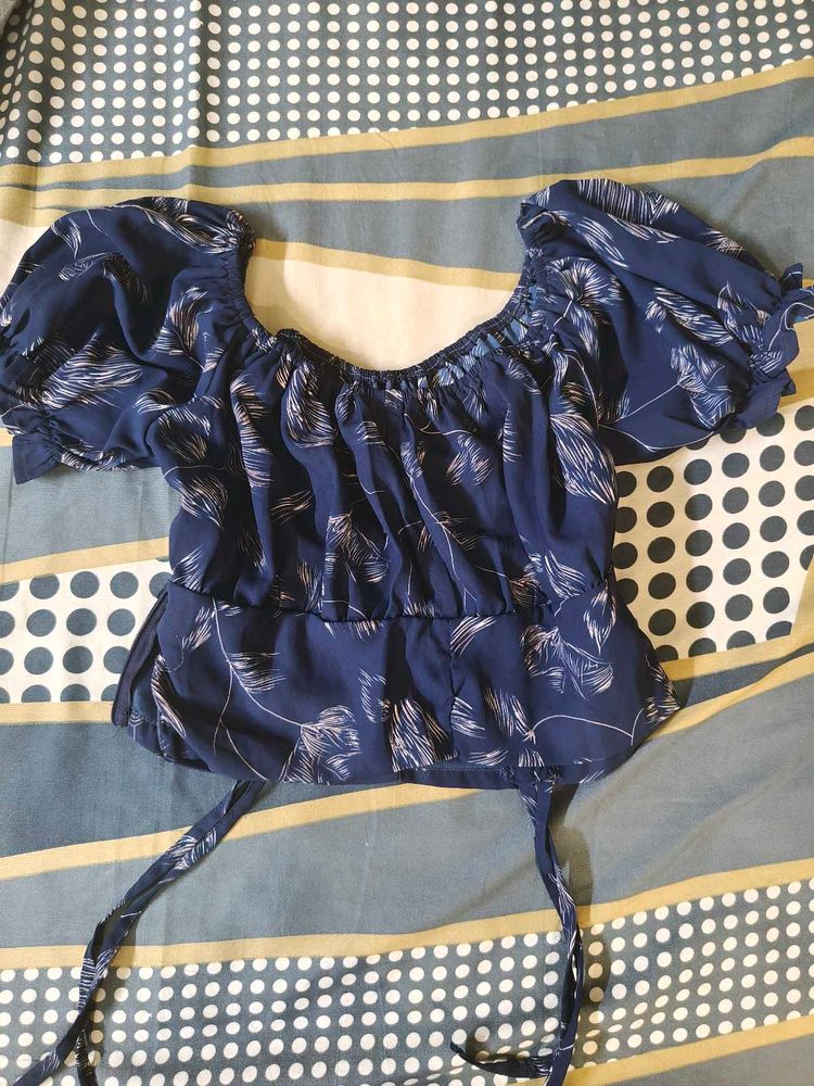 Stylish Navy Blue Peplum Top