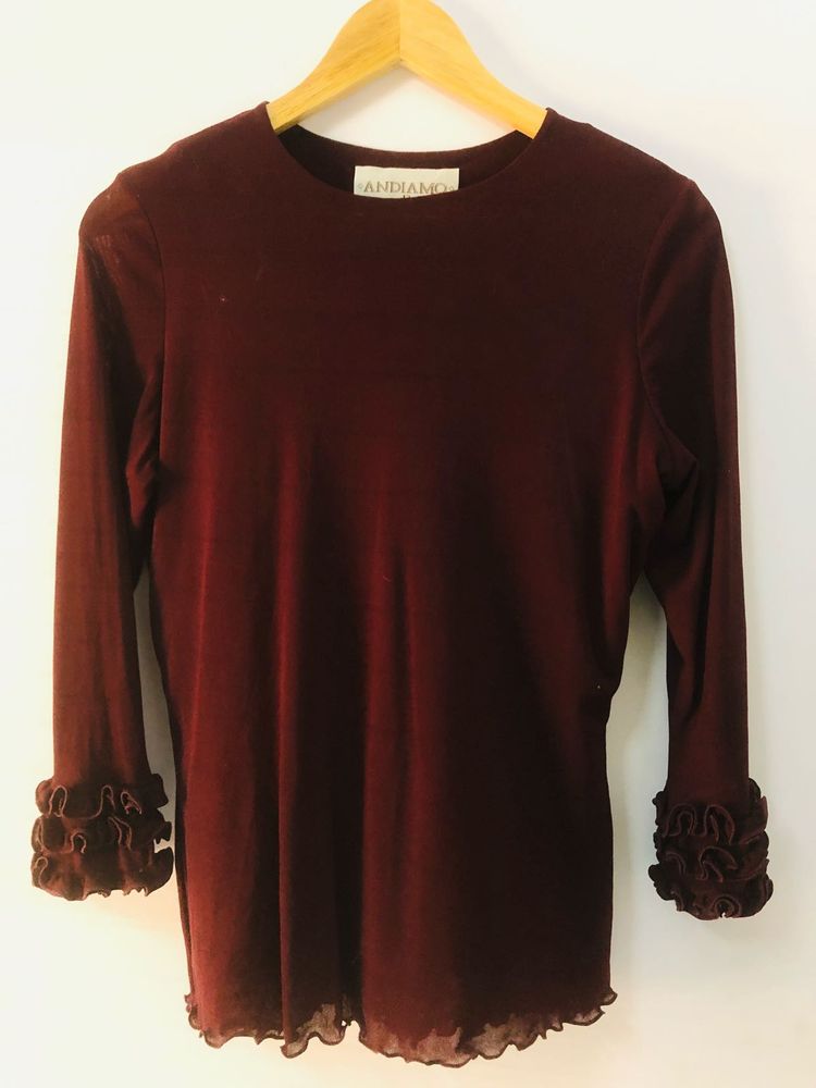 Burgundy Ruffle Cuff Top