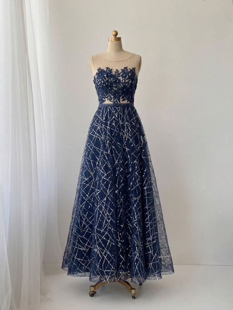 Elegant Navy Sequined Gown