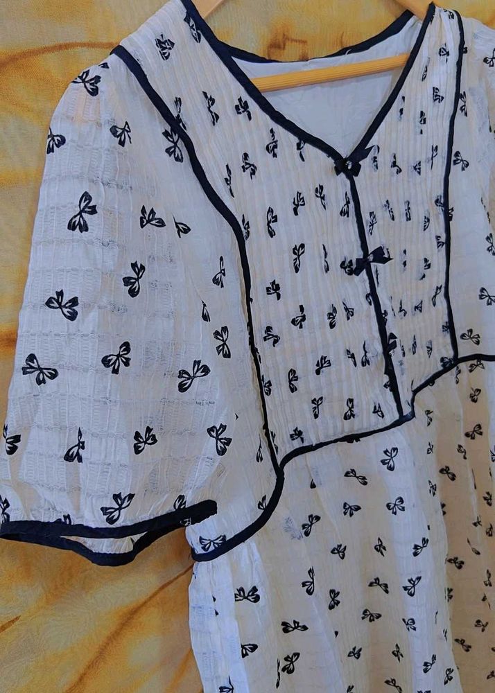 Korean white Print Midi Dress