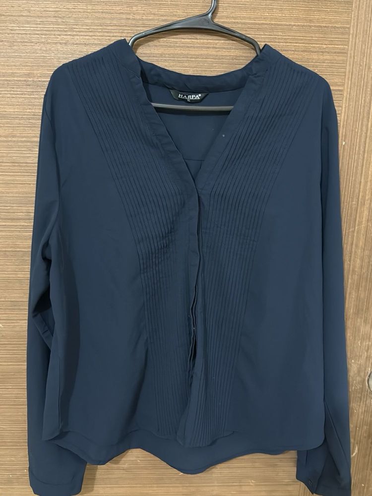 Elegant Navy Blue Pleated shirt