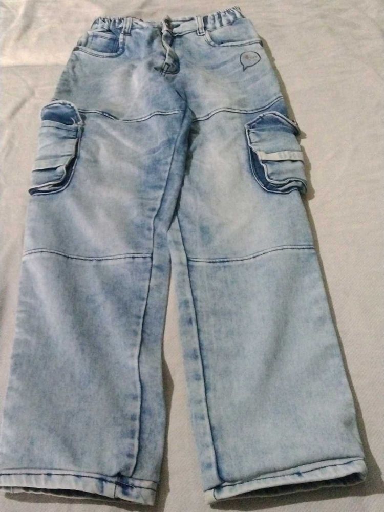 Kids Light Wash Cargo Jeans