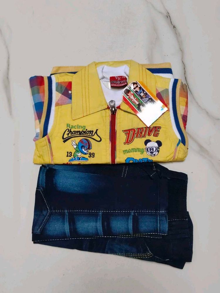 Kids Yellow Racing Champion Jacket &amp; Jeans Set