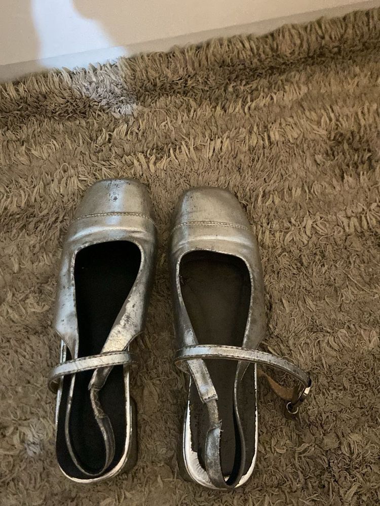Silver Metallic Ballet Flats