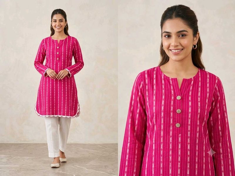 Vibrant Pink Striped Kurta