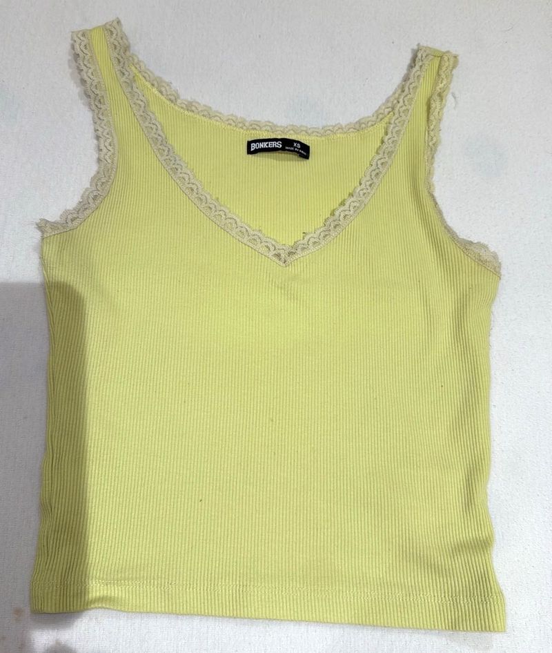 Lime Green Lace Trim Tank Top