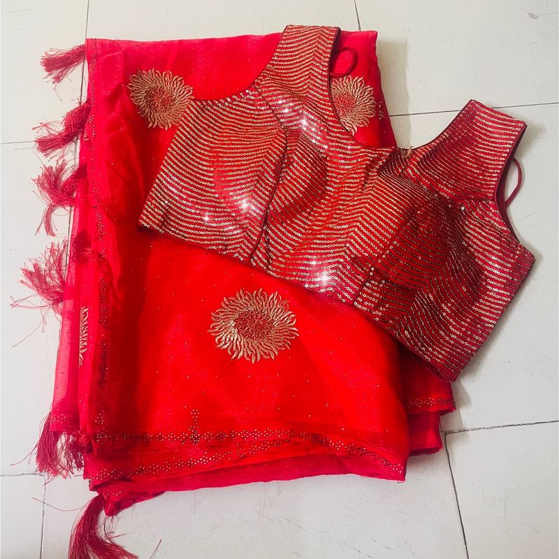 Red Partywear saree