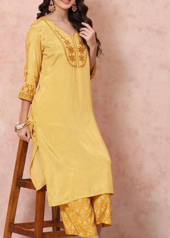 Yellow Embroidered Kurta and Palazzo Set