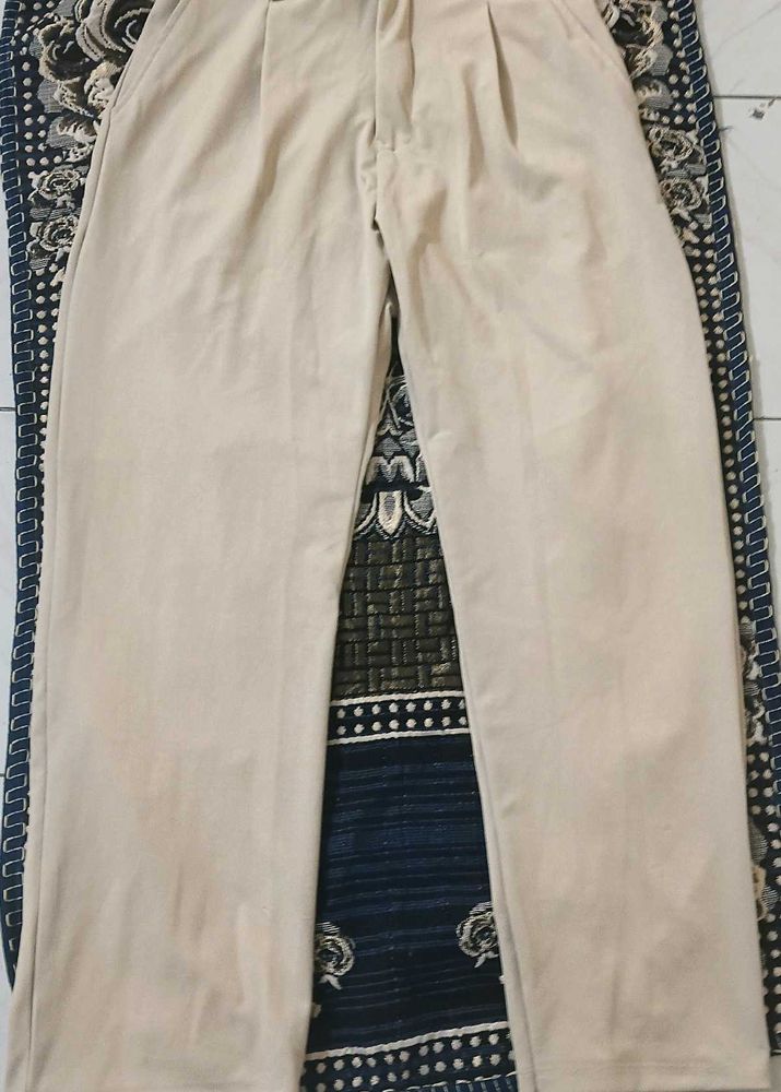 Beige Wide Leg Trousers