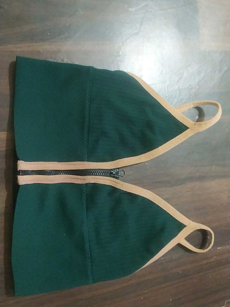 Green Sports Bra with Zipper