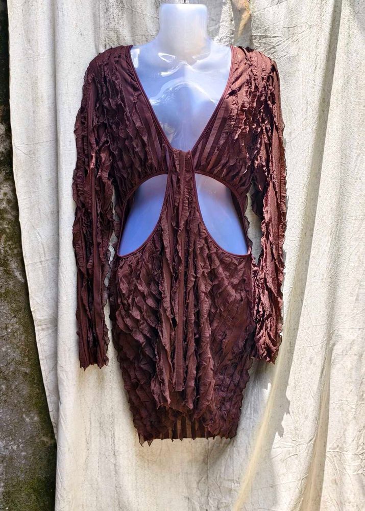 I. Unique Textured Brown Mini Dress