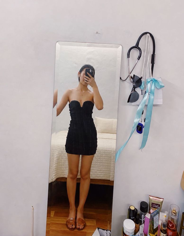 ZARA Pinstripe Strapless Mini Dress