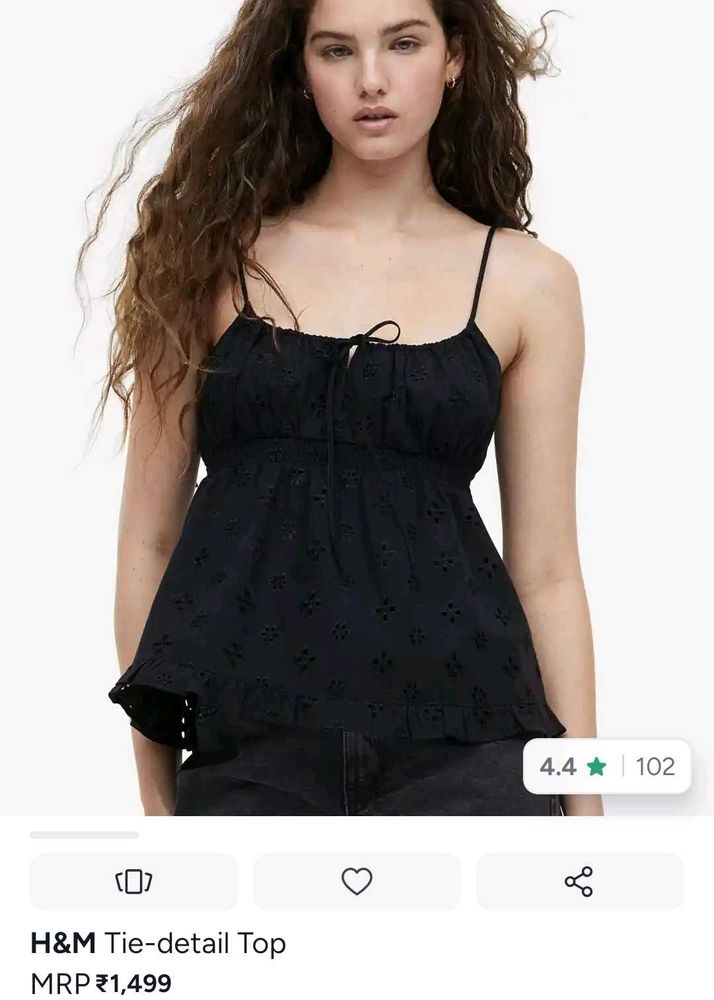 H&amp;M Black Tie-Detail Eyelet Top
