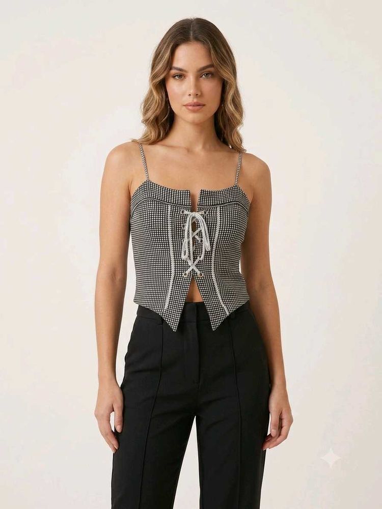 Gingham Corset Lace-Up Top