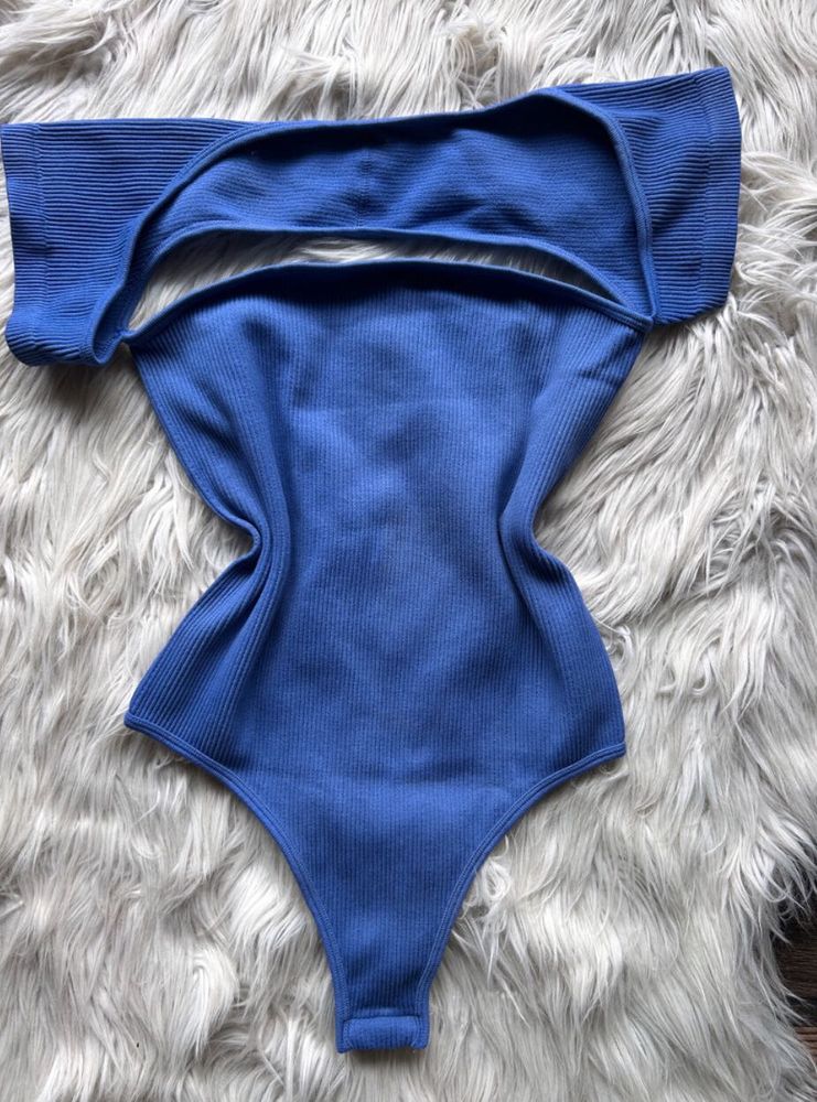 Blue Ribbed Bodysuit