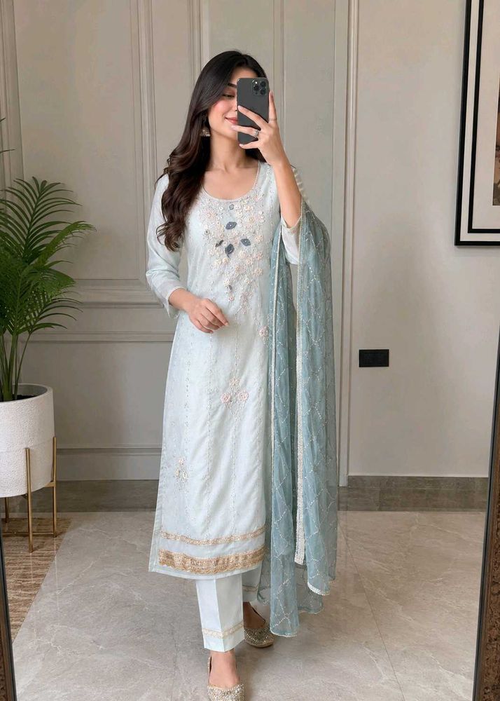 embroidery light colour suit