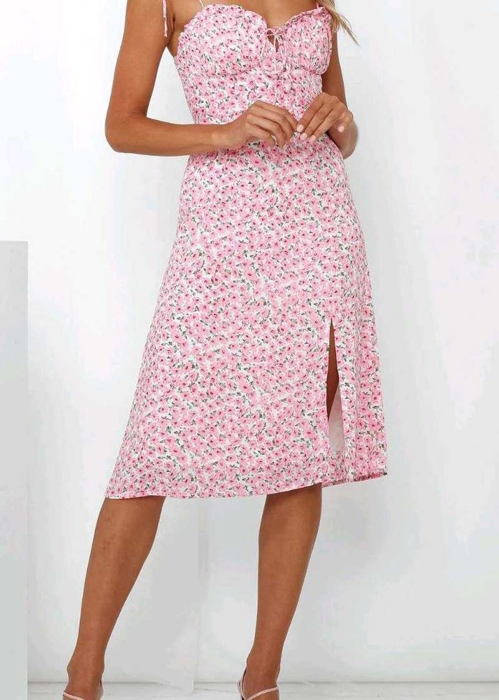 Pink Floral Print Midi Dress