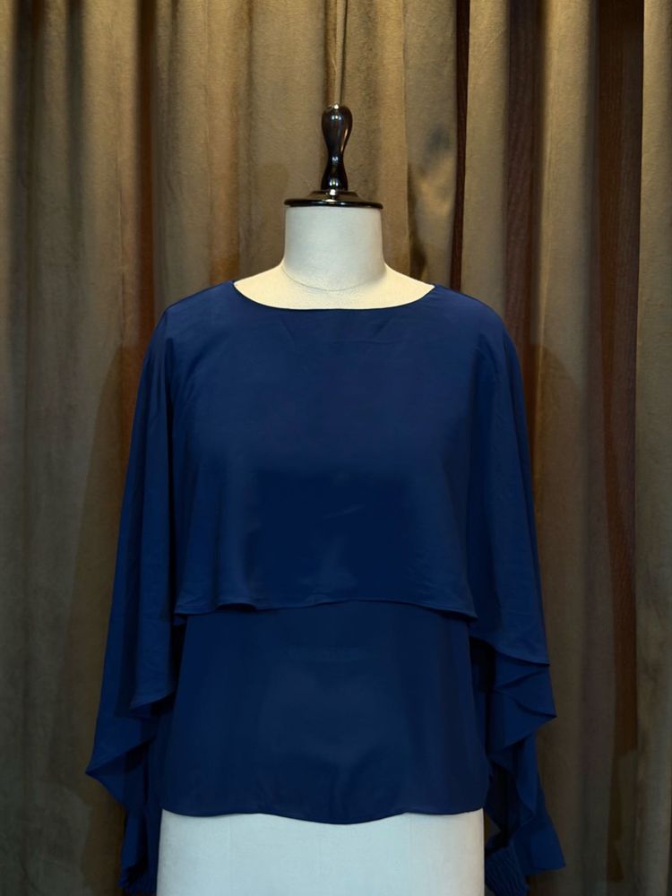 Elegant Navy Blue Cape Top