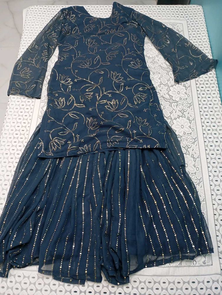 Blue Foil Work Kurti with Palazzo Pants