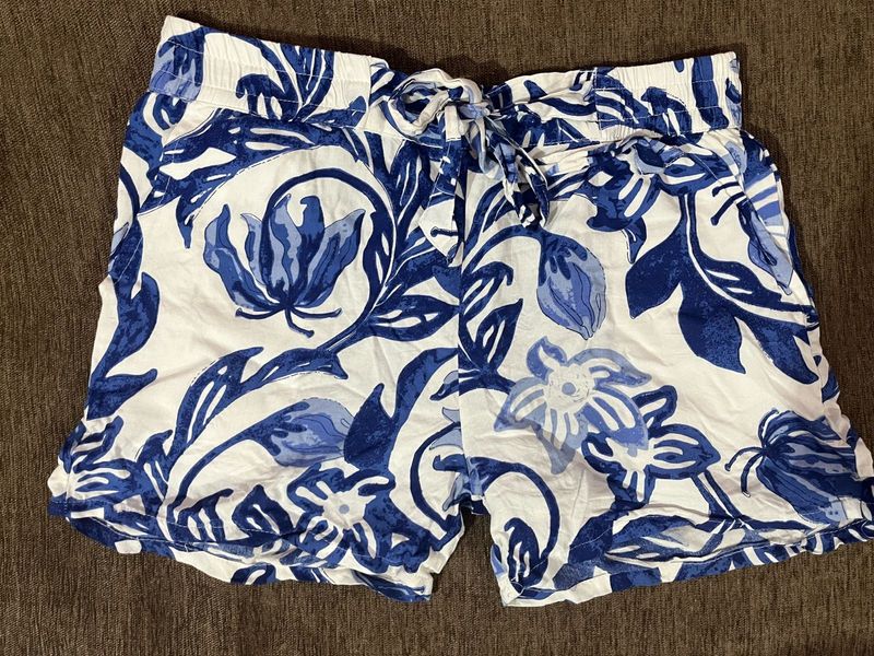 Blue Floral Print Shorts
