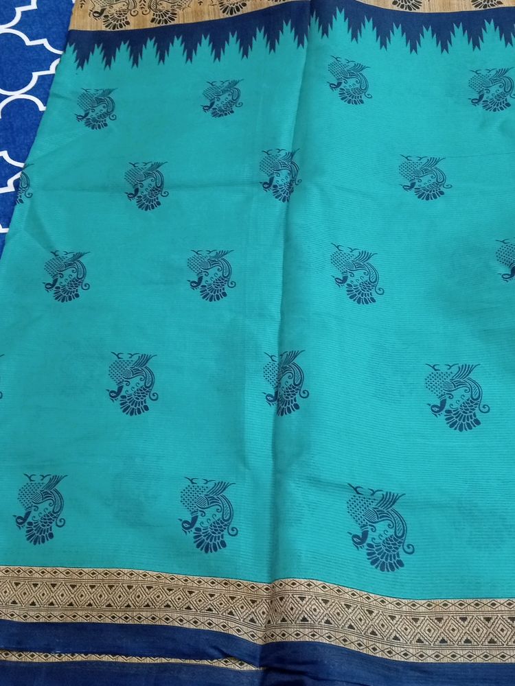 Pure Cotton Superb Peacock Colour Saree🎉😍😍