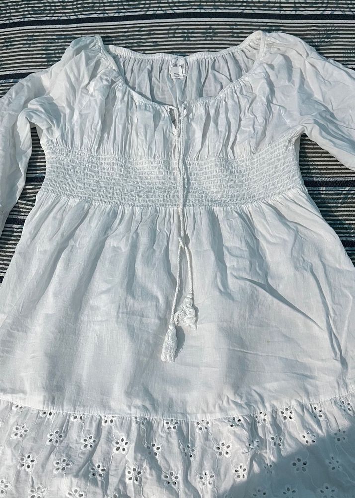 Boho White Eyelet Peasant Top