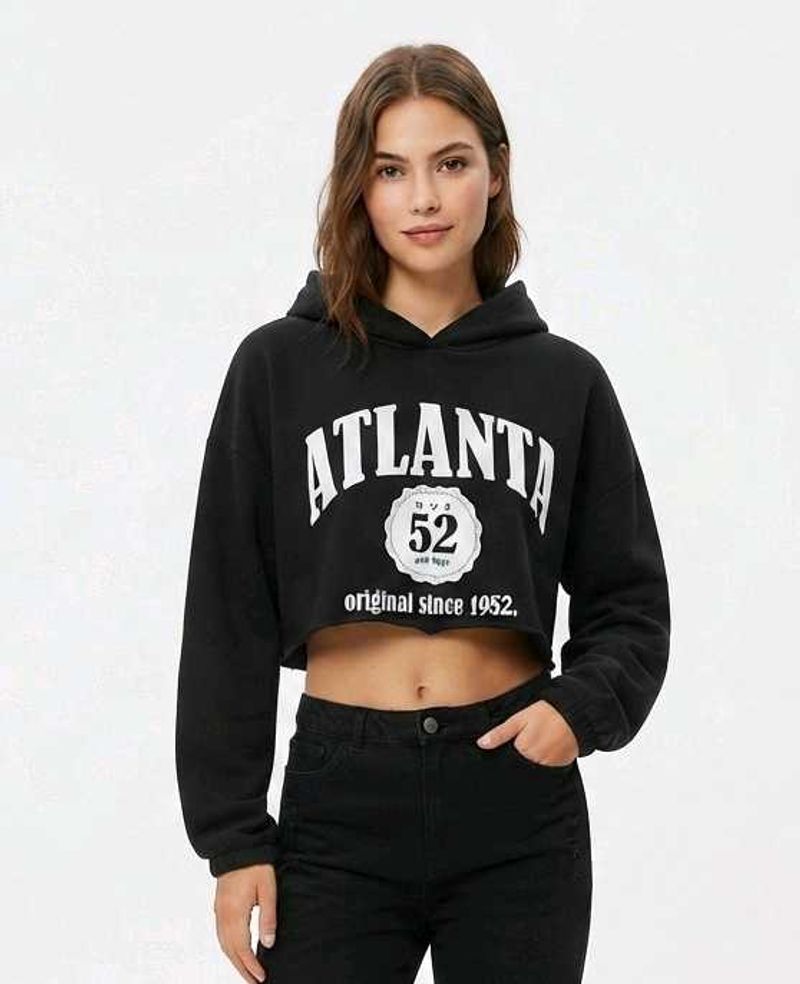 Black Atlanta Cropped Hoodie