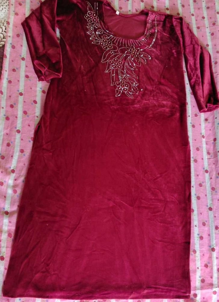 Elegant Burgundy Velvet Kurta with palazo