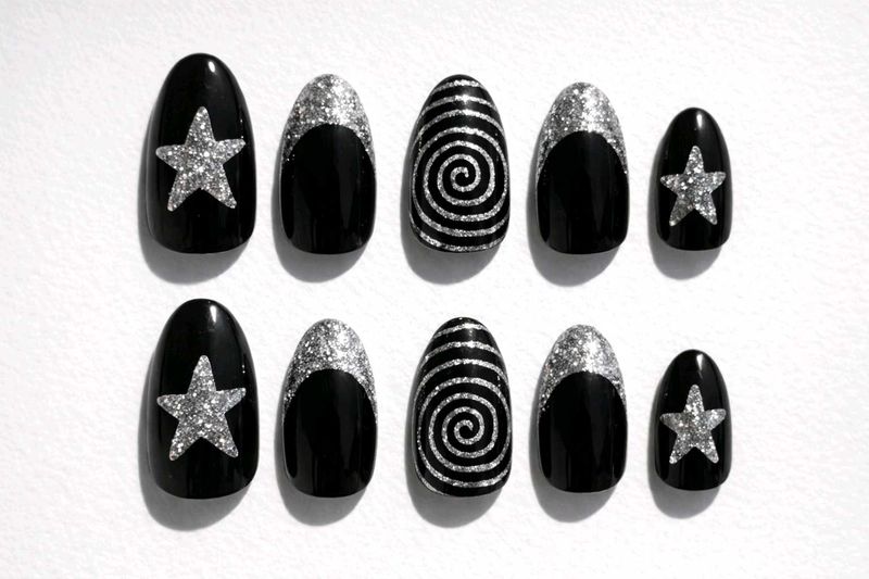 Black and silver nails