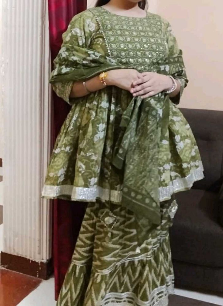 Beautiful Olive Green Kurta Set with Dupatta