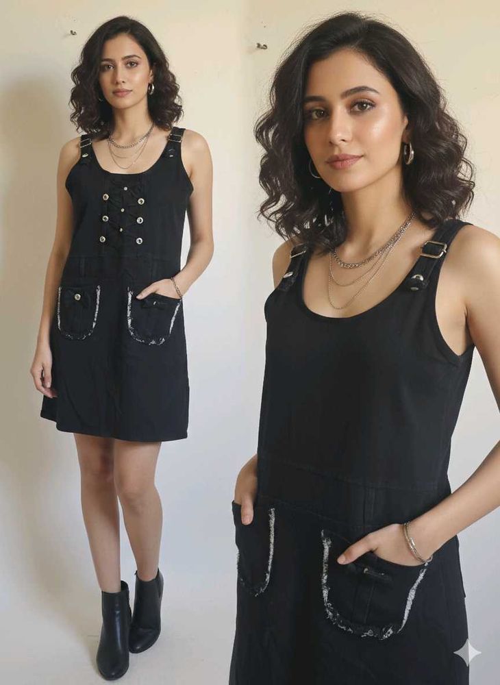 Black Denim Overall Dress