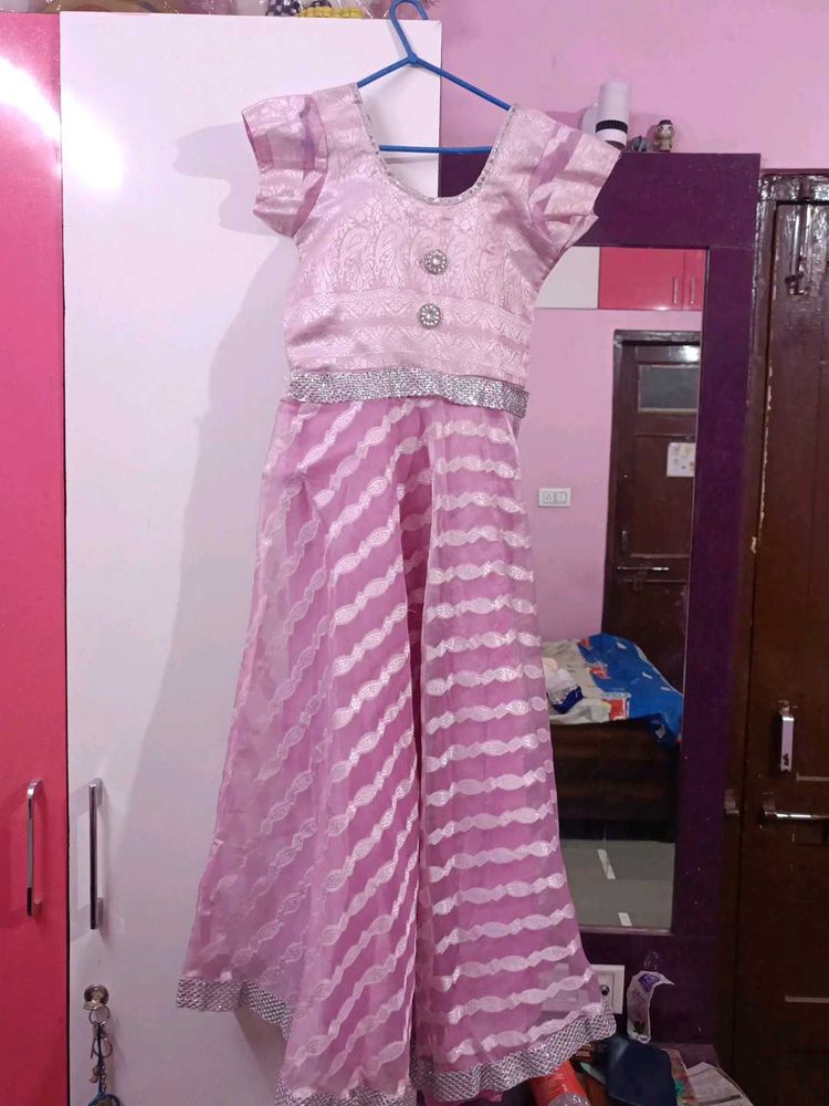 womens' Ethnic Dress - Pink &amp; Silver
