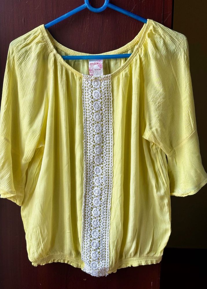 Yellow Boho Crochet Trim Top