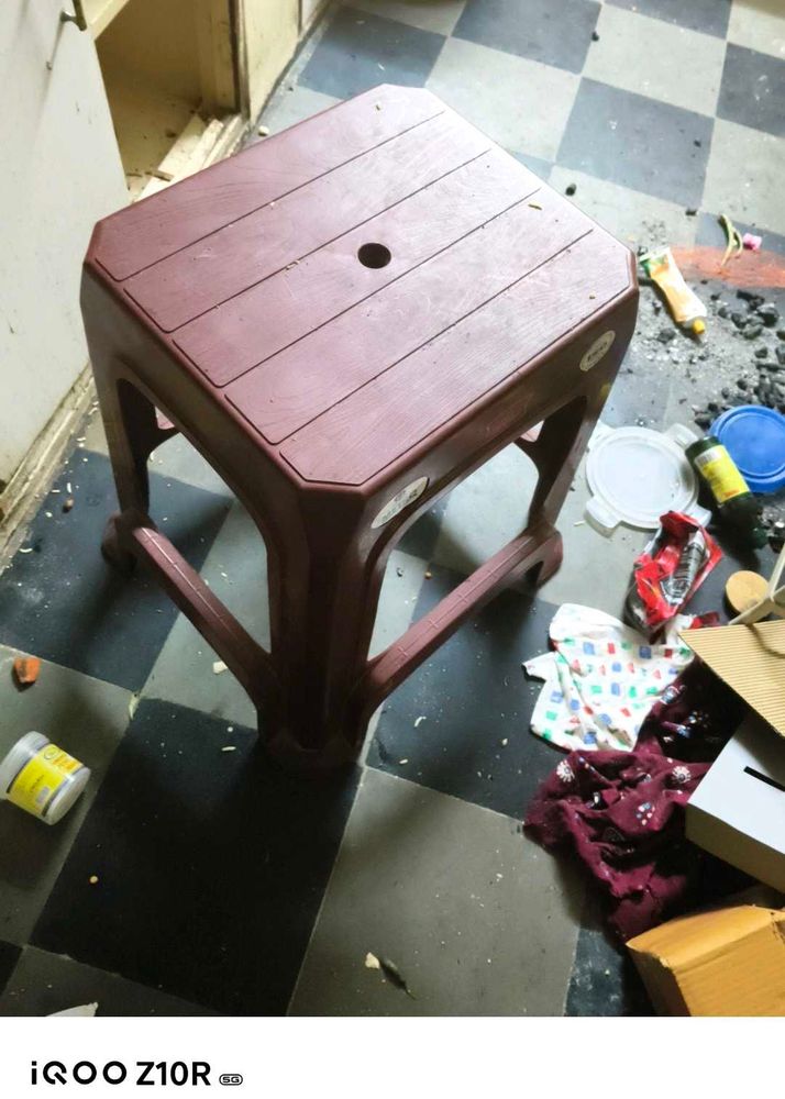 2 Sturdy Maroon Plastic Stool
