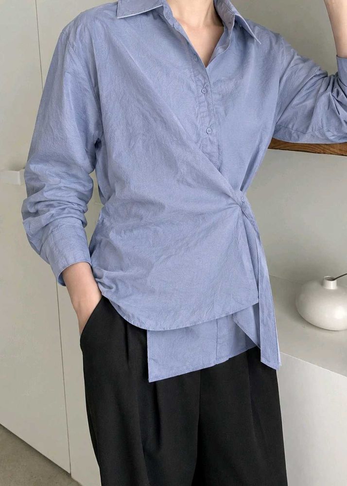 Korean Pintrest Classic Blue Button-Down Shirt