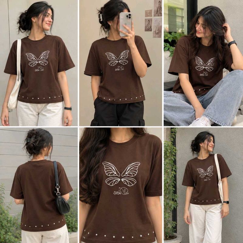 Brown Butterfly Graphic T-Shirt